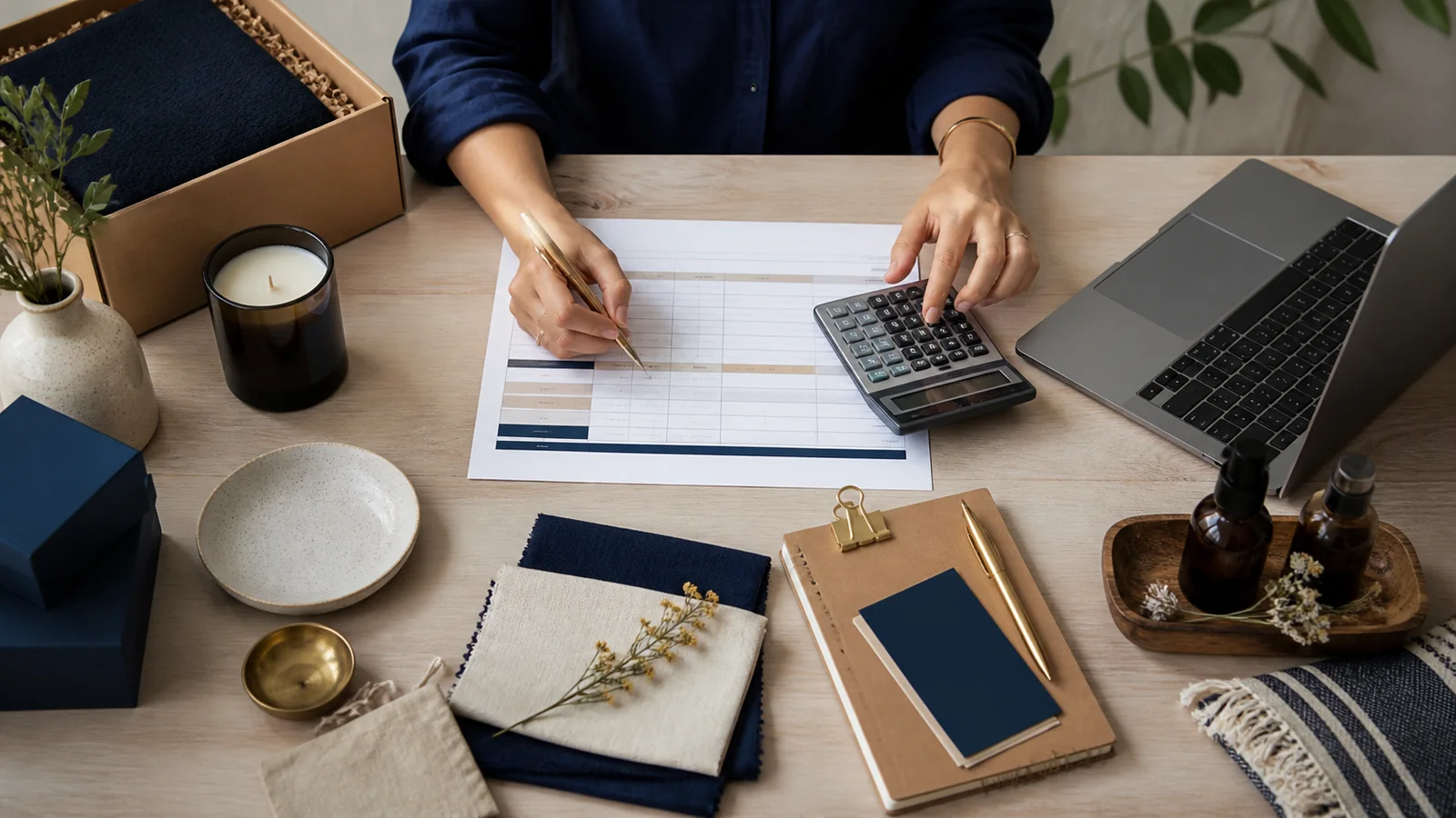 Shopify store budget worksheet with build, product, payment and marketing cost categories